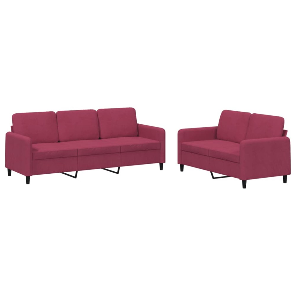 vidaXL Set canapele, 2 piese, roșu vin, catifea