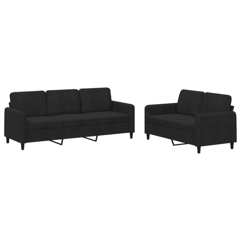 vidaXL Set canapea 2 piese, negru, catifea