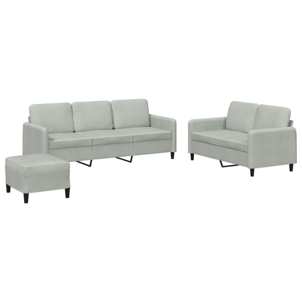 vidaXL Set de canapele, 3 piese, gri deschis, catifea