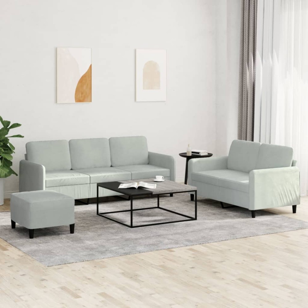 vidaXL Set de canapele, 3 piese, gri deschis, catifea