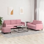 vidaXL Set de canapele, 3 piese, roz, catifea vidaXL Set de canapele, 3 piese, roz, catifea
