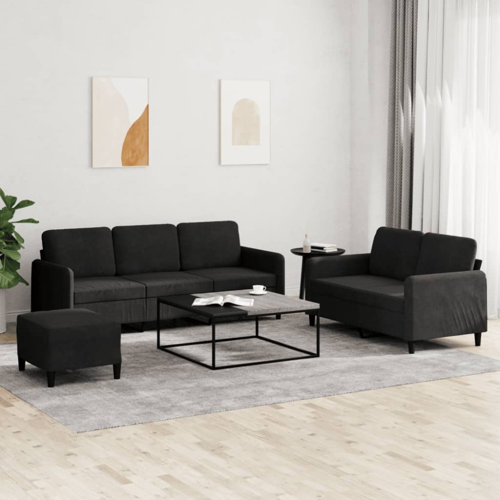 vidaXL Set de canapele, 3 piese, negru, catifea