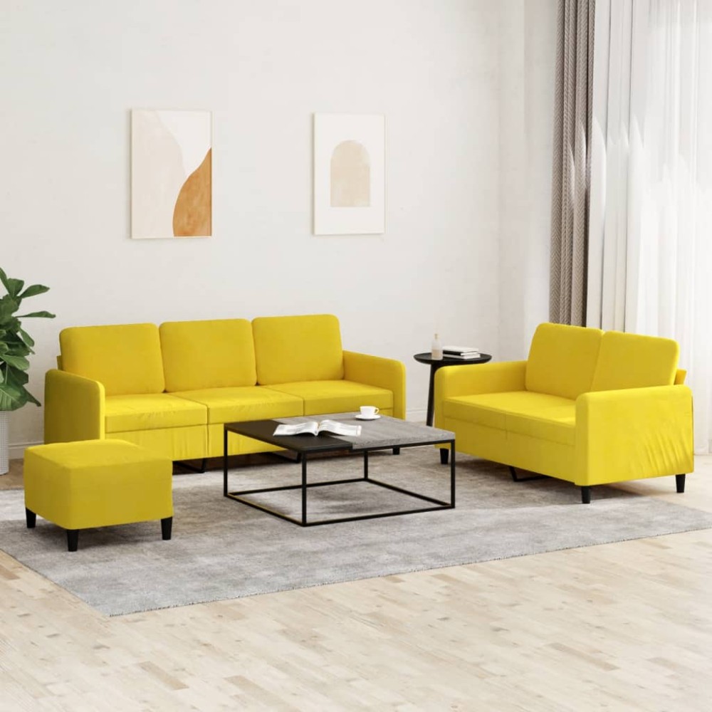 vidaXL Set de canapele, 3 piese, galben, catifea