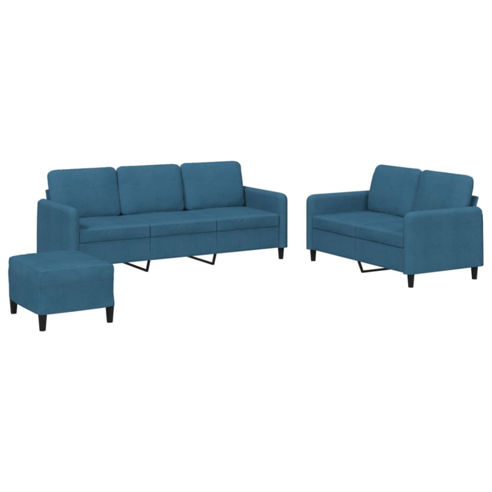 vidaXL Set de canapele, 3 piese, albastru, catifea