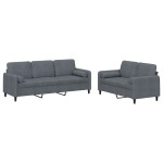 vidaXL Set canapea cu perne, 2 piese, gri închis, catifea