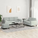 vidaXL Set de canapele, 3 piese, cu perne, gri deschis, catifea vidaXL Set de canapele, 3 piese, cu perne, gri deschis, catifea
