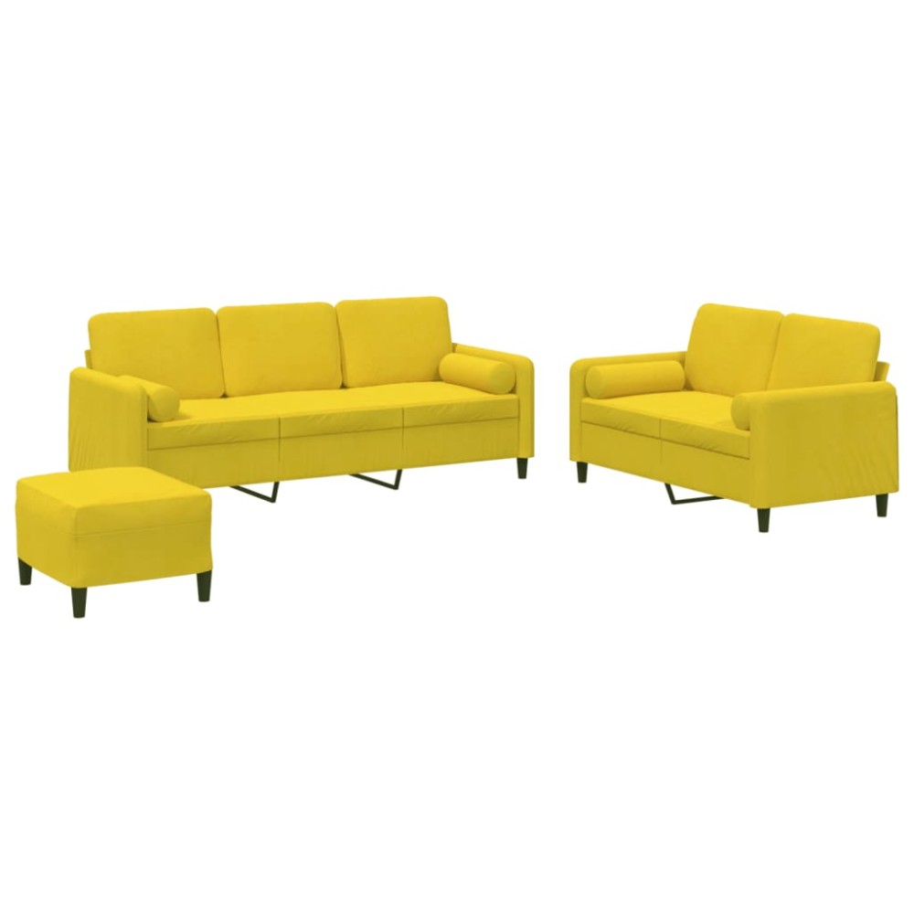 vidaXL Set de canapele cu perne, 3 piese, galben, catifea