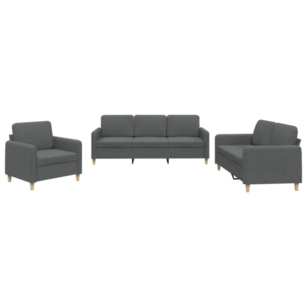 vidaXL Set de canapele cu perne, 3 piese, gri închis, textil