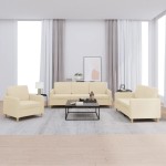 vidaXL Set de canapele cu perne, 3 piese, crem, textil vidaXL Set de canapele cu perne, 3 piese, crem, textil