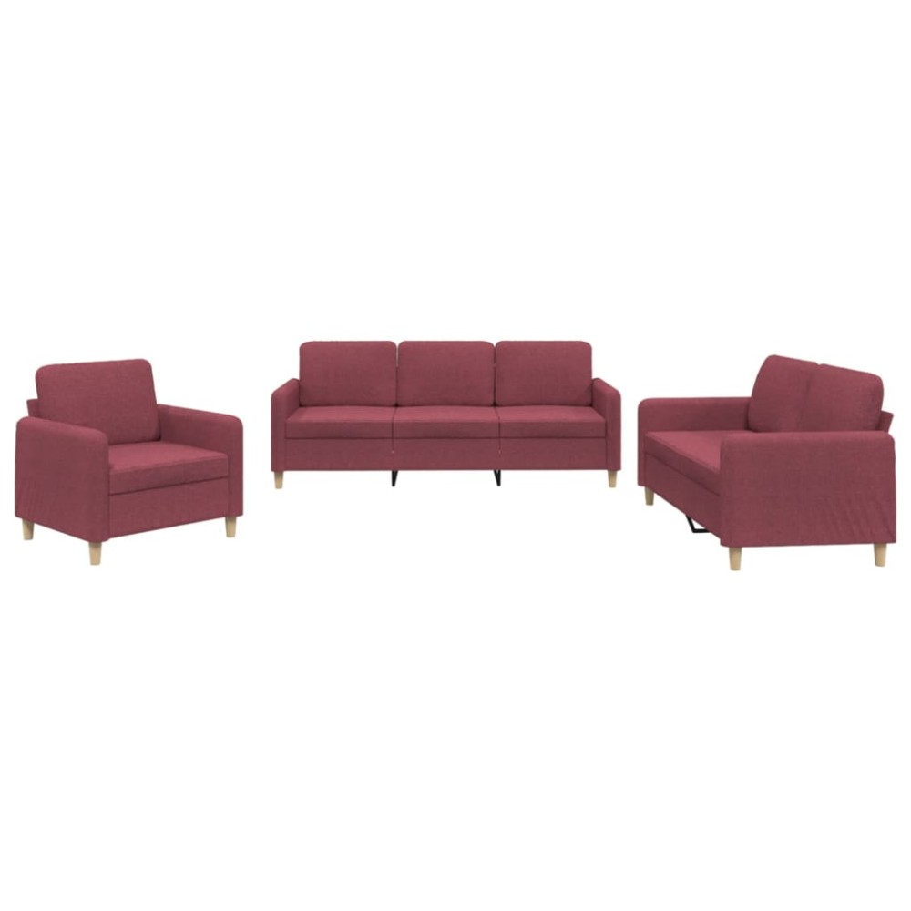 vidaXL Set canapea cu perne, 3 piese, roșu vin, material textil