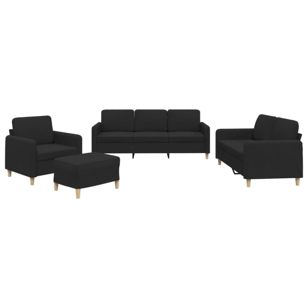 vidaXL Set de canapele cu perne, 4 piese, negru, textil