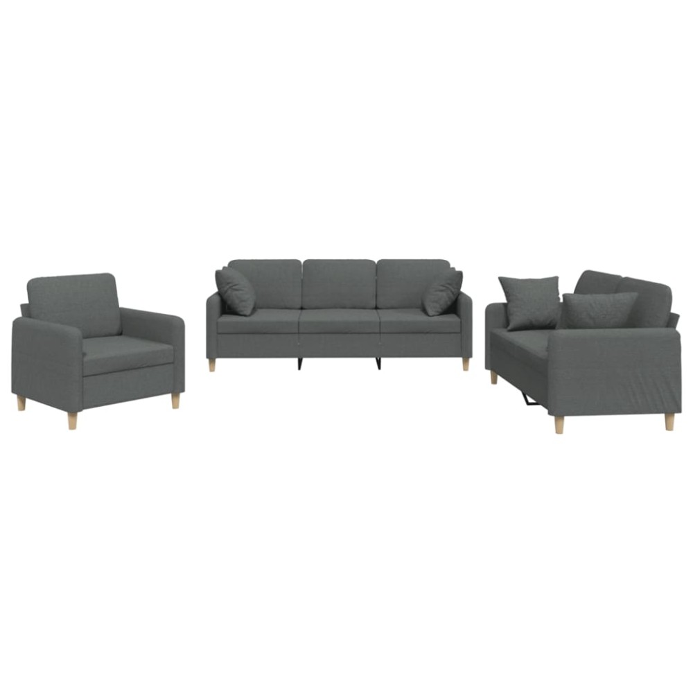 vidaXL Set de canapele cu perne, 3 piese, gri închis, textil