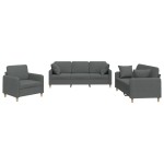 vidaXL Set de canapele cu perne, 3 piese, gri închis, textil vidaXL Set de canapele cu perne, 3 piese, gri închis, textil