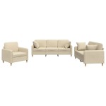 vidaXL Set de canapele cu perne, 3 piese, crem, textil