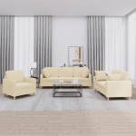 vidaXL Set de canapele cu perne, 3 piese, crem, textil