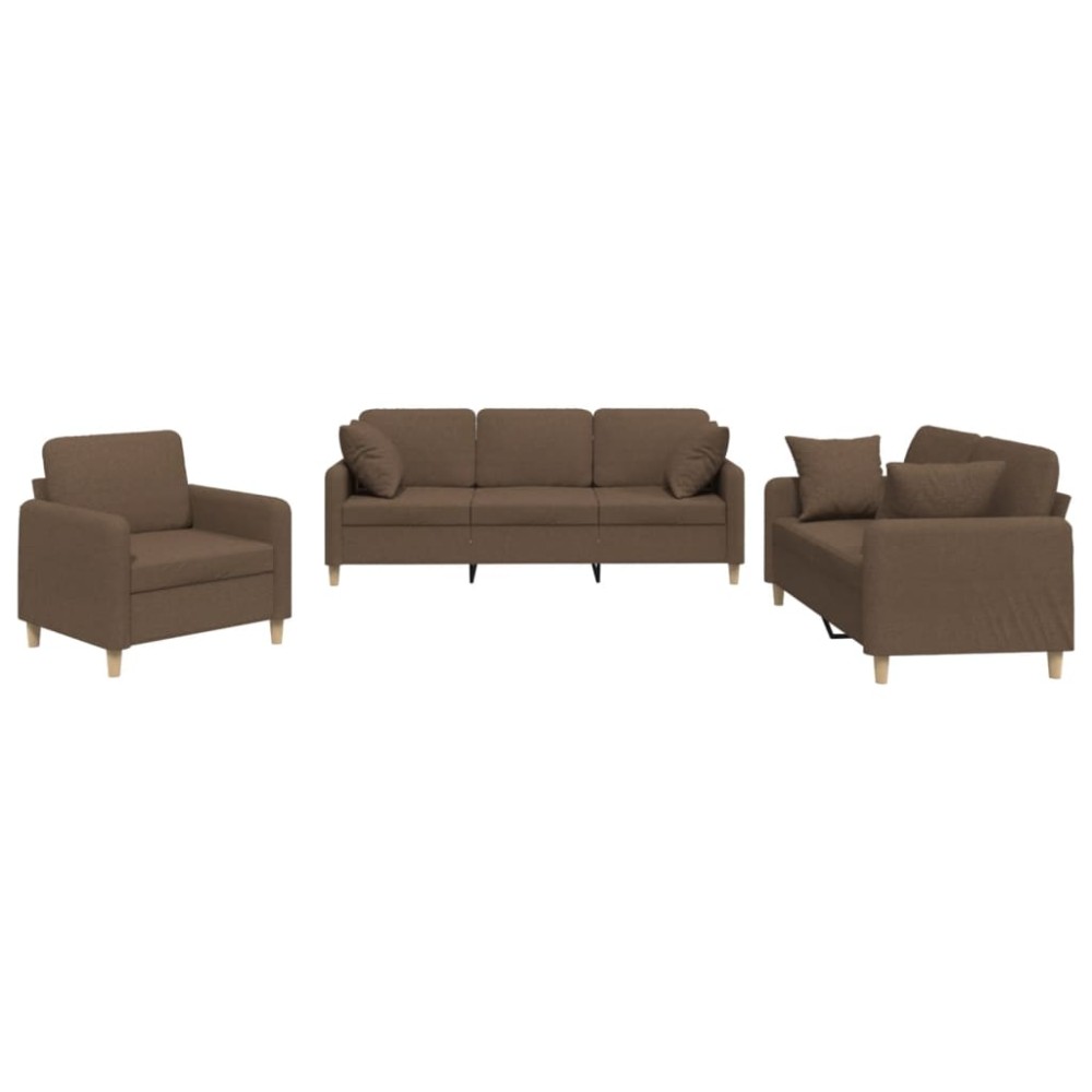 vidaXL Set de canapele cu perne, 3 piese, maro, textil