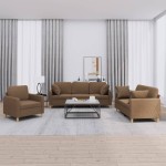 vidaXL Set de canapele cu perne, 3 piese, maro, textil vidaXL Set de canapele cu perne, 3 piese, maro, textil