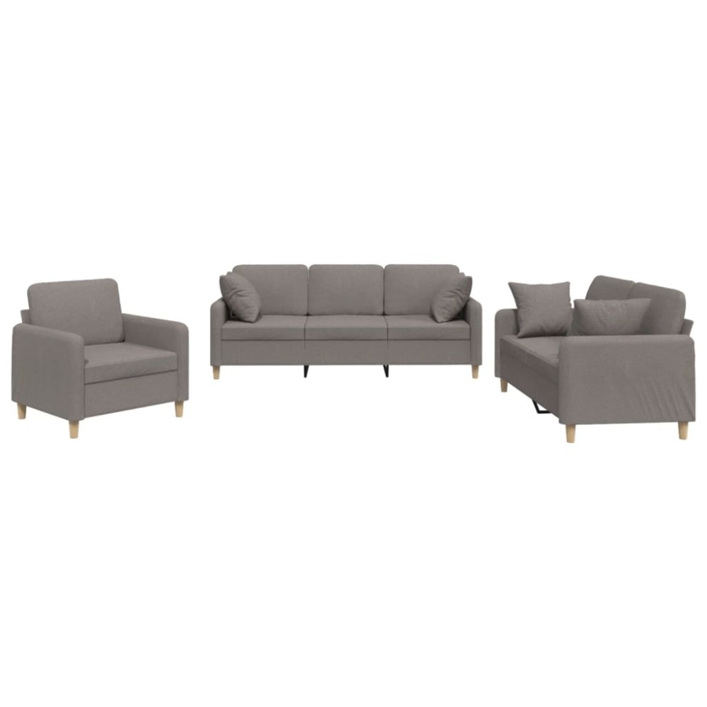 vidaXL Set de canapele cu perne, 3 piese, gri taupe, textil
