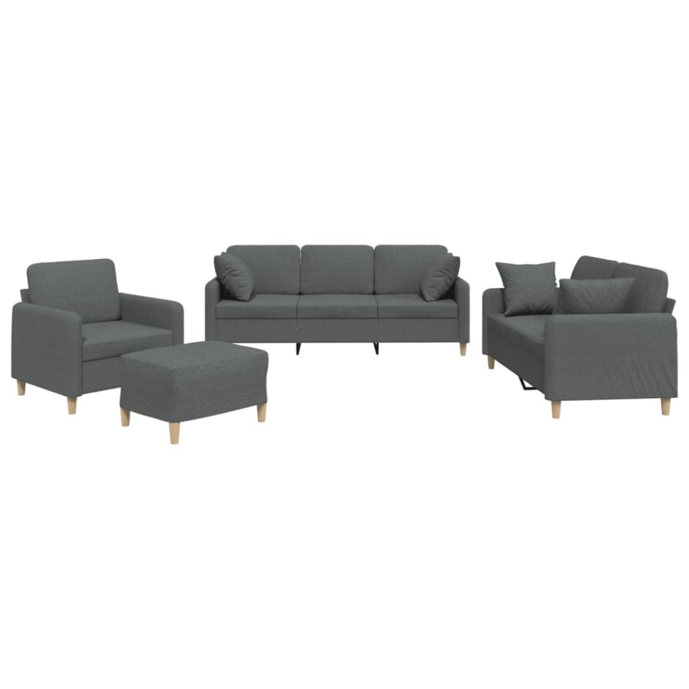 vidaXL Set de canapele cu perne, 4 piese, gri închis, material textil