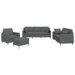 vidaXL Set de canapele cu perne, 4 piese, gri închis, material textil