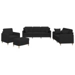 vidaXL Set de canapele cu perne, 4 piese, negru, material textil