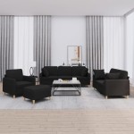 vidaXL Set de canapele cu perne, 4 piese, negru, material textil