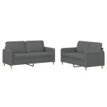 vidaXL Set de canapele cu perne, 2 piese, gri închis, textil