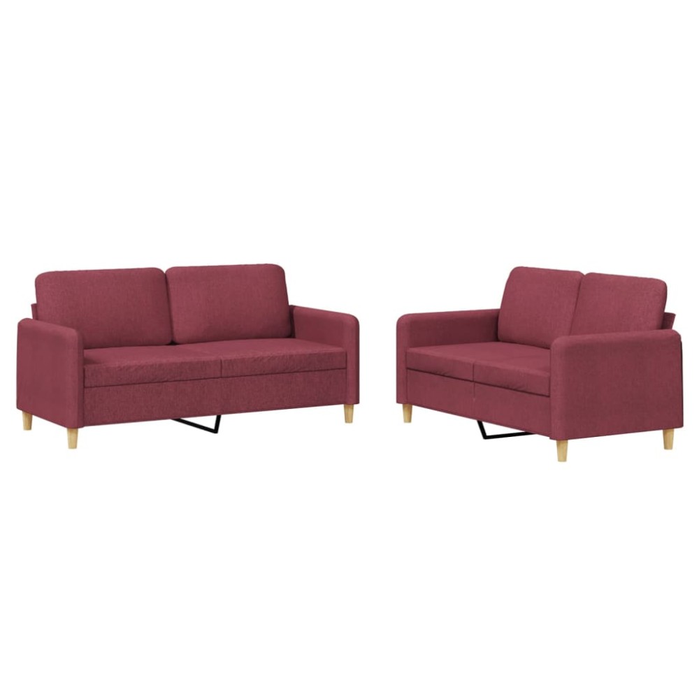 vidaXL Set canapea cu perne, 2 piese, roșu vin, material textil