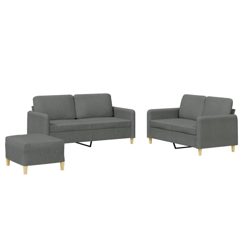 vidaXL Set de canapele cu perne, 3 piese, gri închis, textil