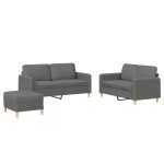 vidaXL Set de canapele cu perne, 3 piese, gri închis, textil vidaXL Set de canapele cu perne, 3 piese, gri închis, textil