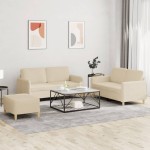 vidaXL Set de canapele cu perne, 3 piese, crem, textil vidaXL Set de canapele cu perne, 3 piese, crem, textil