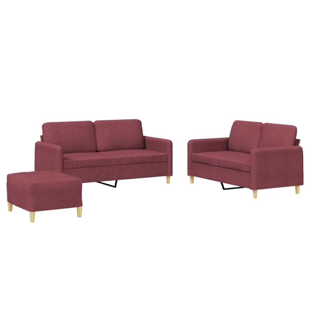 vidaXL Set canapea cu perne, 3 piese, roșu vin, material textil