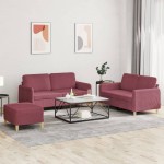 vidaXL Set canapea cu perne, 3 piese, roșu vin, material textil