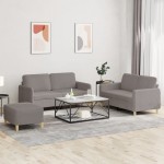 vidaXL Set de canapea cu perne, 3 piese, gri taupe, material textil vidaXL Set de canapea cu perne, 3 piese, gri taupe, material textil