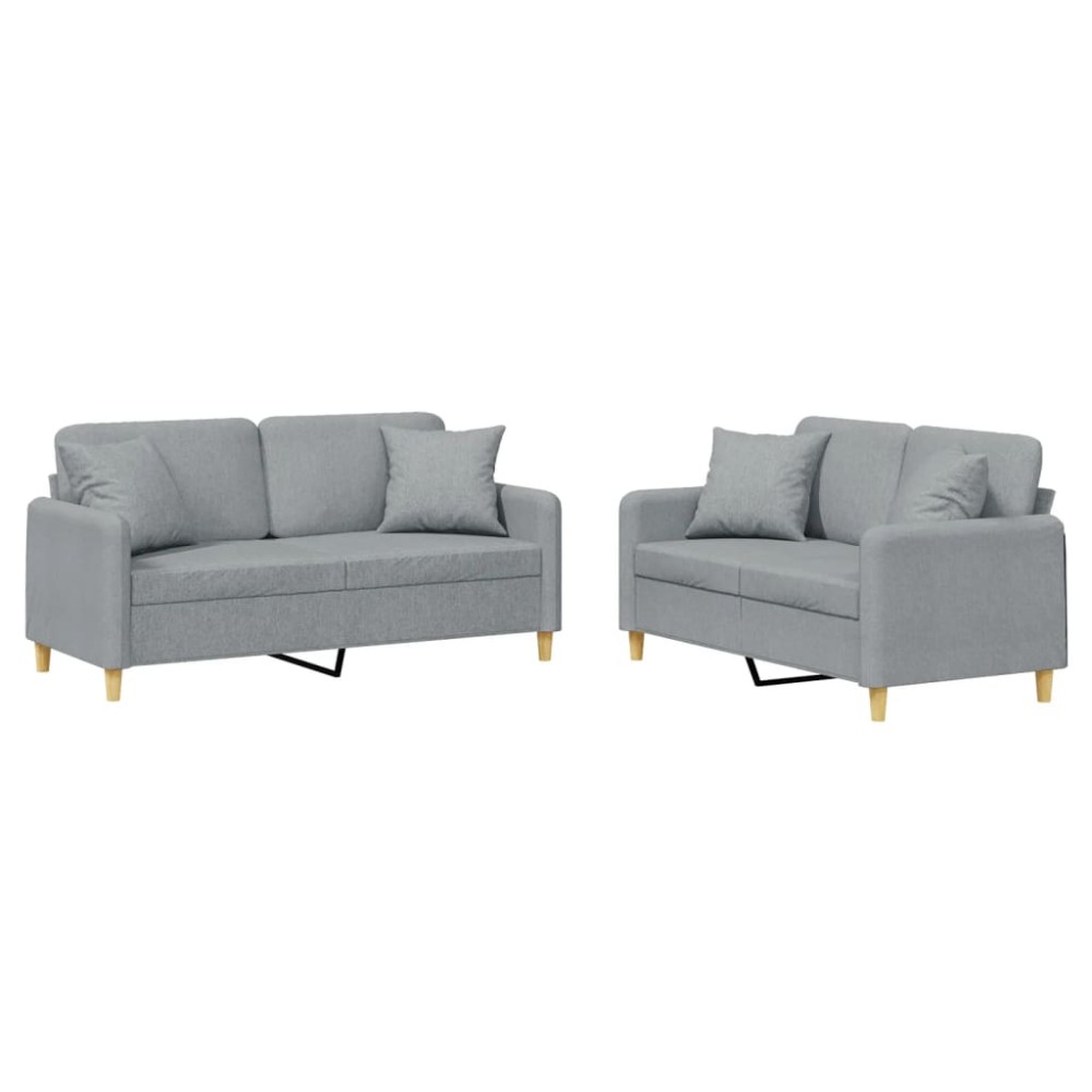 vidaXL Set de canapele cu perne, 2 piese, gri deschis, material textil