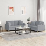 vidaXL Set de canapele cu perne, 2 piese, gri deschis, material textil vidaXL Set de canapele cu perne, 2 piese, gri deschis, material textil