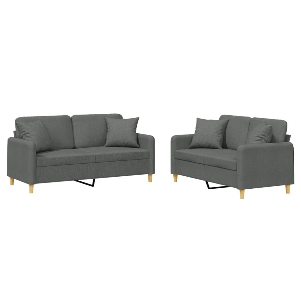 vidaXL Set de canapele cu perne, 2 piese, gri închis, material textil