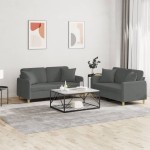 vidaXL Set de canapele cu perne, 2 piese, gri închis, material textil vidaXL Set de canapele cu perne, 2 piese, gri închis, material textil