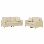 vidaXL Set de canapele cu perne, 2 piese, crem, material textil