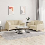 vidaXL Set de canapele cu perne, 2 piese, crem, material textil