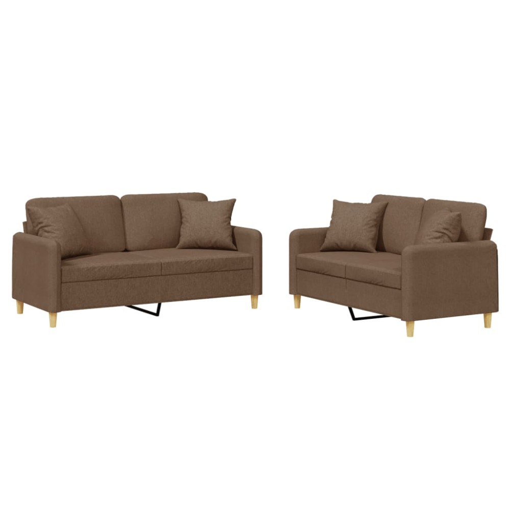 vidaXL Set de canapele cu perne, 2 piese, maro, textil