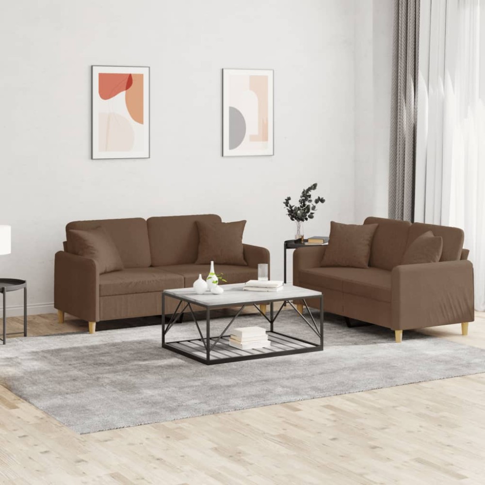 vidaXL Set de canapele cu perne, 2 piese, maro, textil