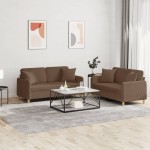 vidaXL Set de canapele cu perne, 2 piese, maro, textil