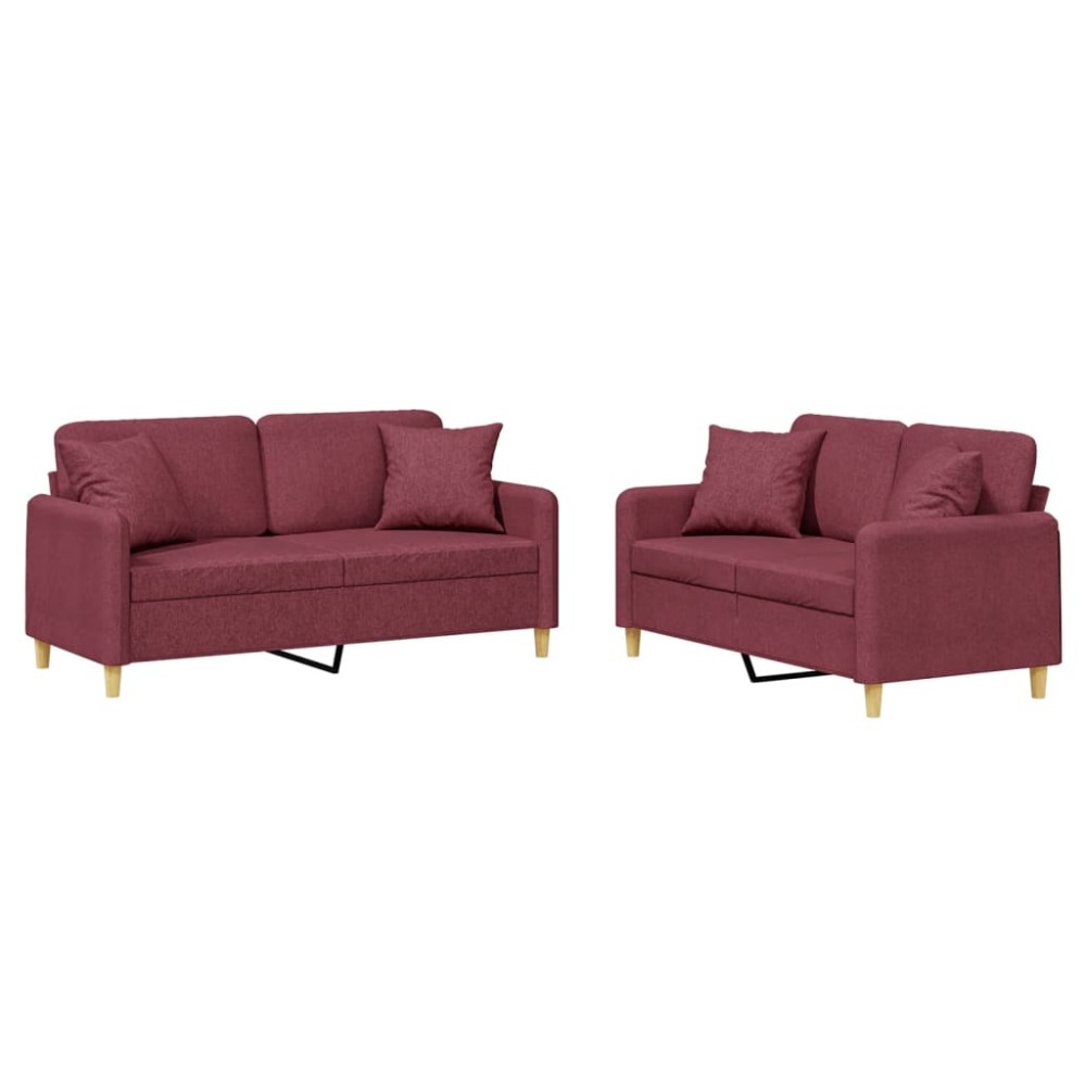 vidaXL Set canapea cu perne, 2 piese, roșu vin, material textil