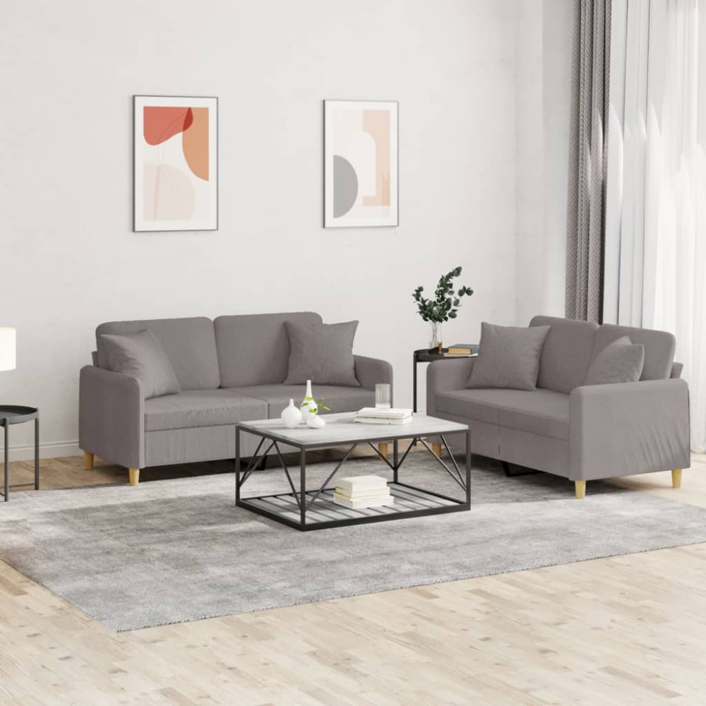 vidaXL Set de canapele cu perne, 2 piese, gri taupe, textil