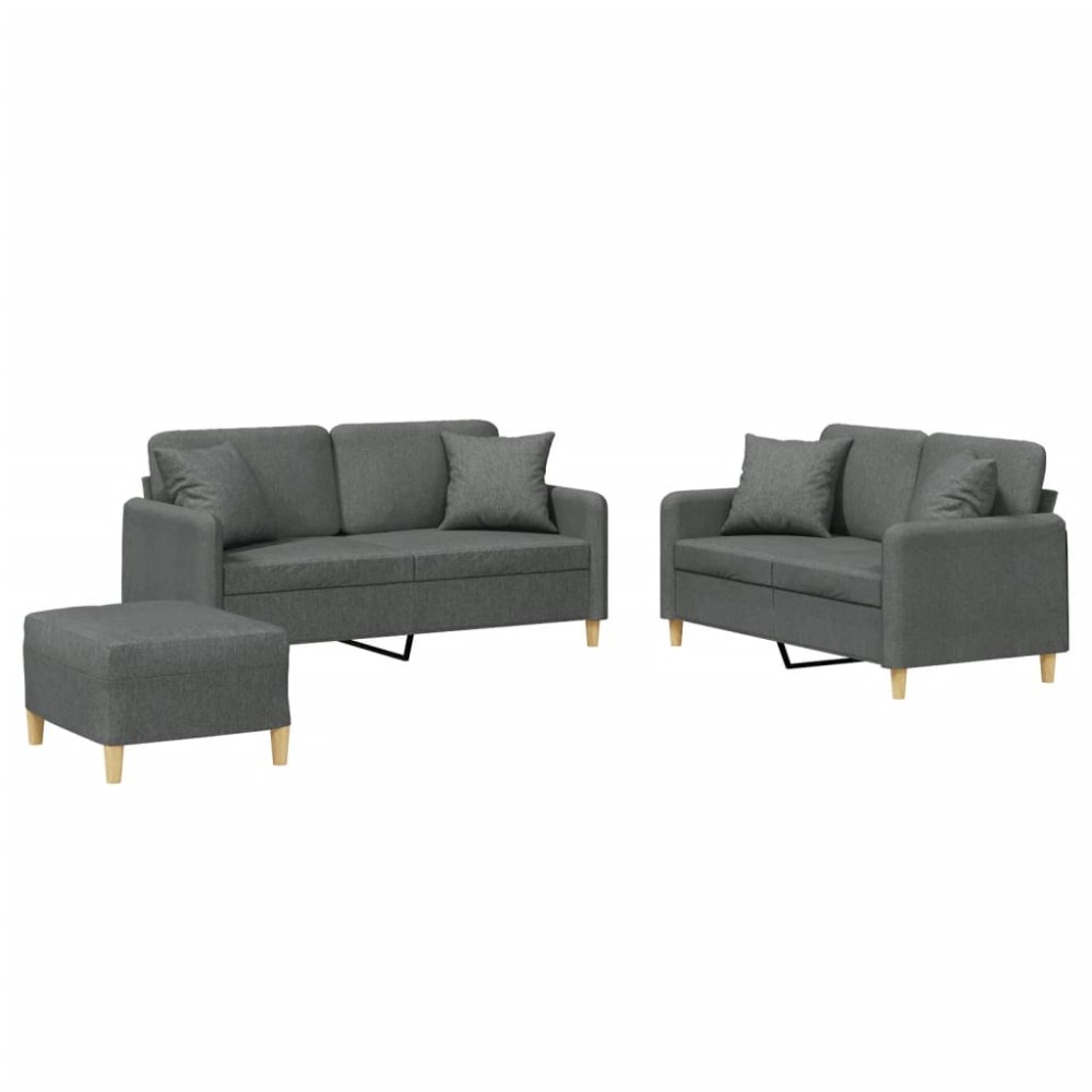 vidaXL Set de canapele cu perne, 3 piese, gri închis, textil