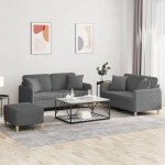 vidaXL Set de canapele cu perne, 3 piese, gri închis, textil vidaXL Set de canapele cu perne, 3 piese, gri închis, textil