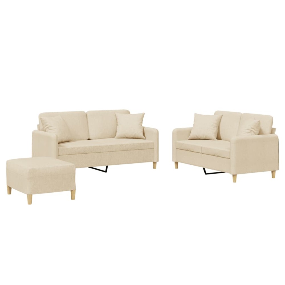 vidaXL Set de canapele cu perne, 3 piese, crem, textil