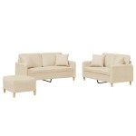 vidaXL Set de canapele cu perne, 3 piese, crem, textil