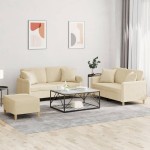 vidaXL Set de canapele cu perne, 3 piese, crem, textil